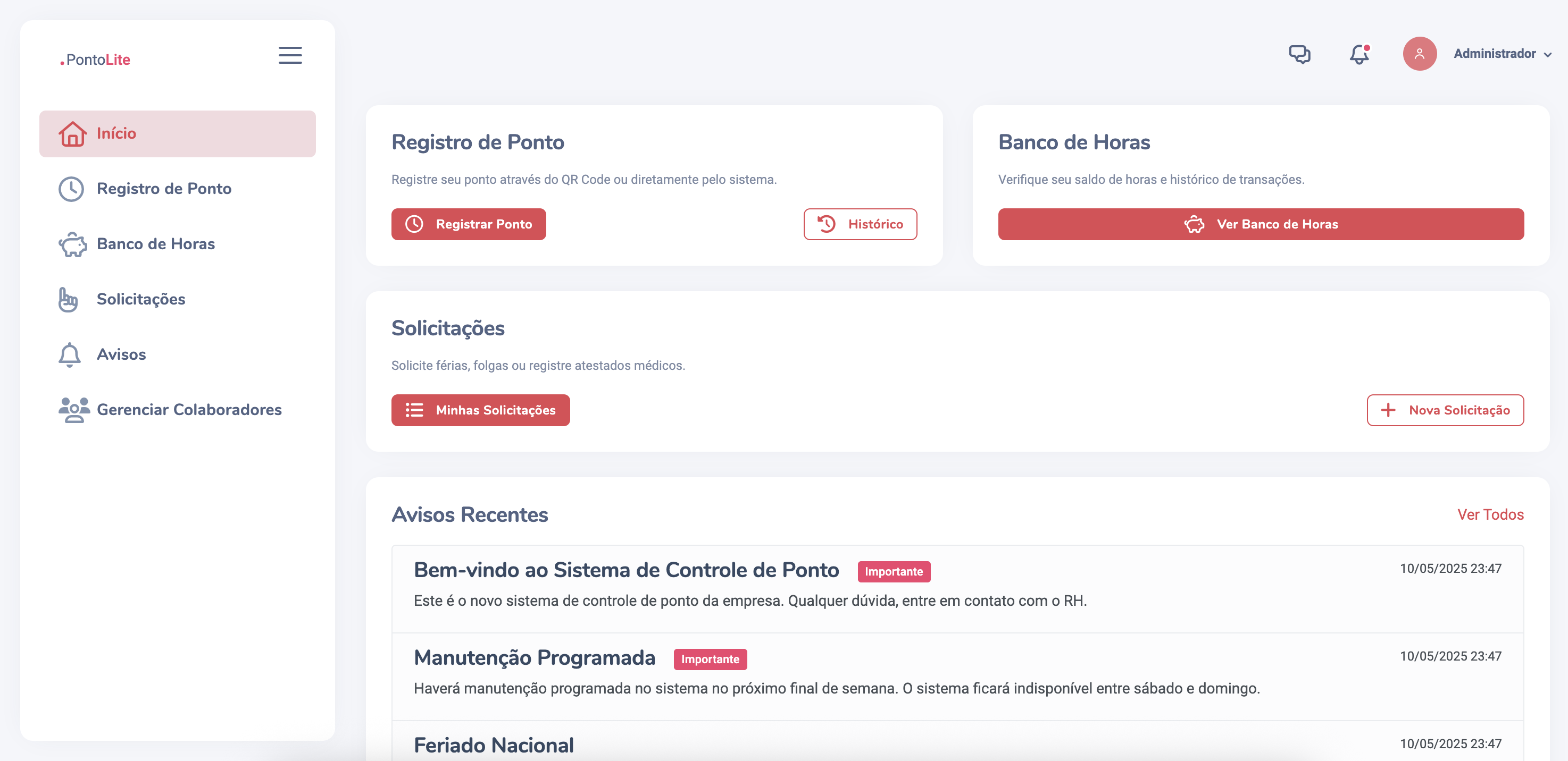 Screenshot PontoLite - Tela Inicial