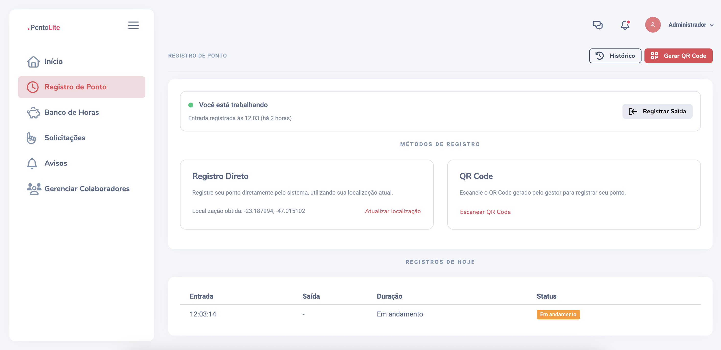 Screenshot PontoLite - Registro de Ponto