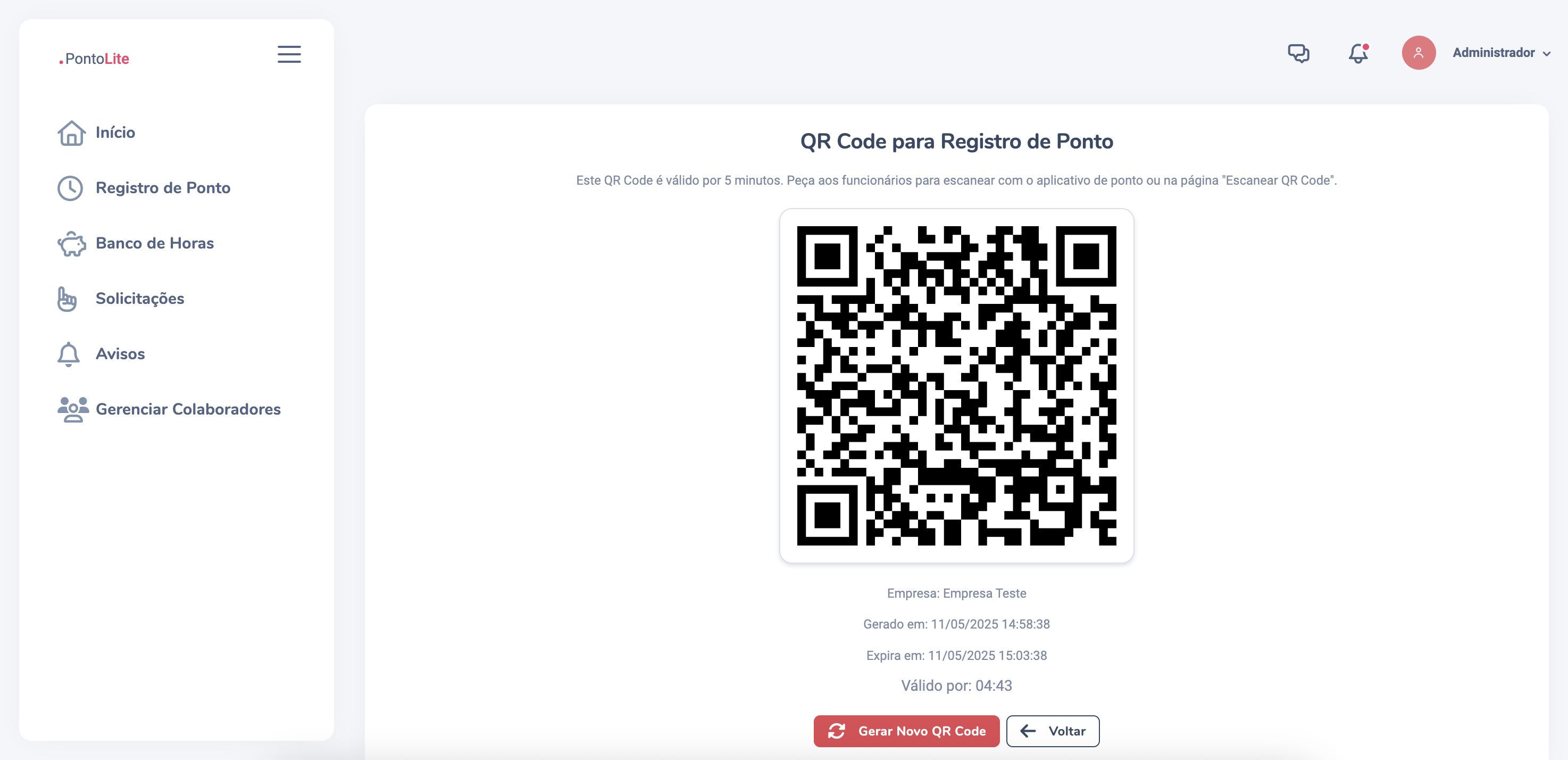 Screenshot PontoLite - QR Code